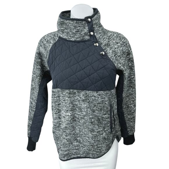 Abercrombie & Fitch Gray Fleece Quilted Asymmetric Button High Neck Jacket Sz XS - Picture 1 of 5